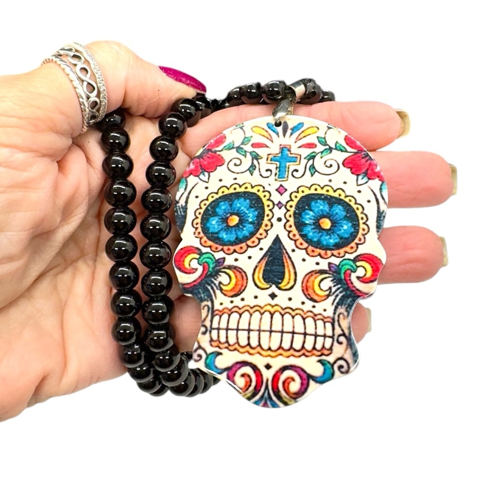 Acrylic Bead & Sugar Skull Necklace/ Accessory - Picture 9 of 9